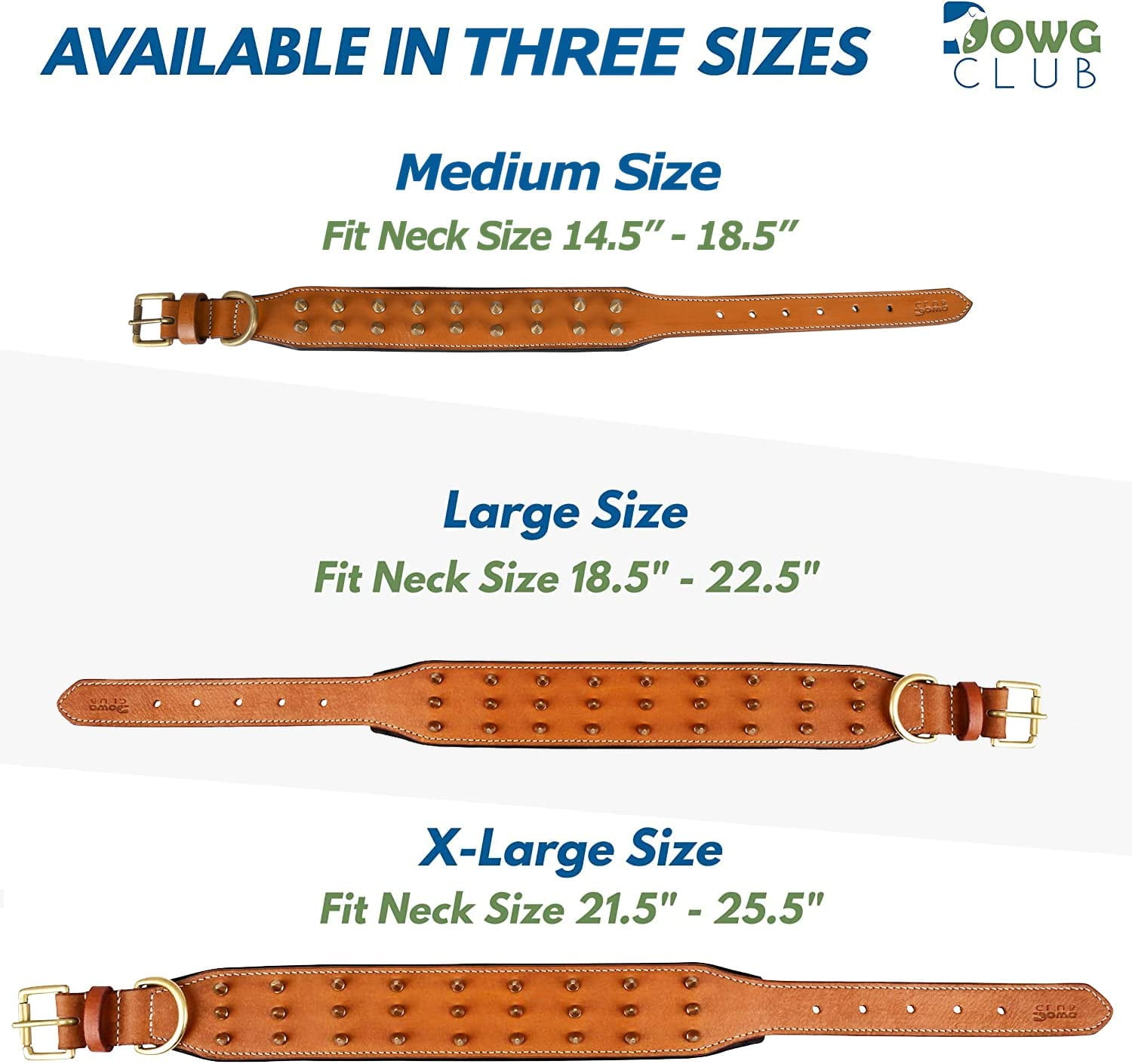 DowgClub | Genuine Leather Heavy Duty Spiked Dog Collar | Full Grain, Cushion Sheep napa padding Inside, Comfortable, Strong | Best for Medium, Large, X-Large Breeds | Cherry, Black, Pink, Tan |