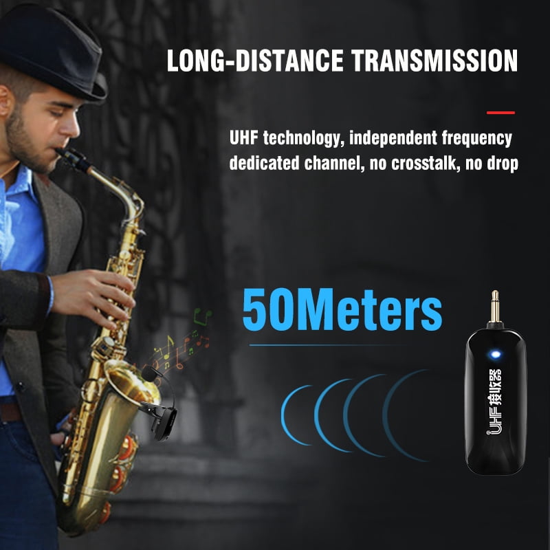 UHF Wireless Saxophone Microphone System Clips over Instrument Receiver Transmitter Trumpet Trombone French Horn