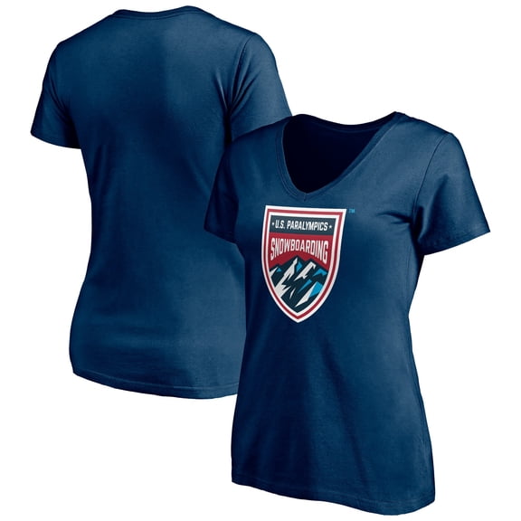 Women's Navy USA Snowboarding U.S. Paralympics Core Primary Logo V-Neck T-Shirt