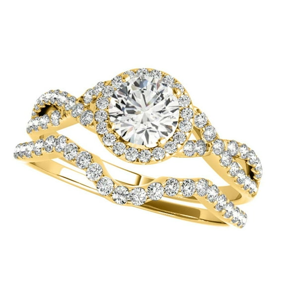Aone Jewelry 3/4 Carat Natural Diamond Halo Engagement Wedding Bridal Set Trio Ring With Twisted Design For Woman Crafted In 10K Solid Rose White and Yellow Gold