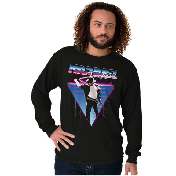Michael Jackson 80s Iconic Pop Pose Crew Neck Long Sleeve Graphic Tee Brisco Brands S