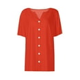 thumbnail image 5 of Women's Shirt 2025 Summer Short Sleeve V-Neck Button-Down Casual Printed Blouse | Yubnlvae | Womens Summer Tops Fashion 2025 V Neck Print Shirts Casual Button (Orange | 3XL), 5 of 6