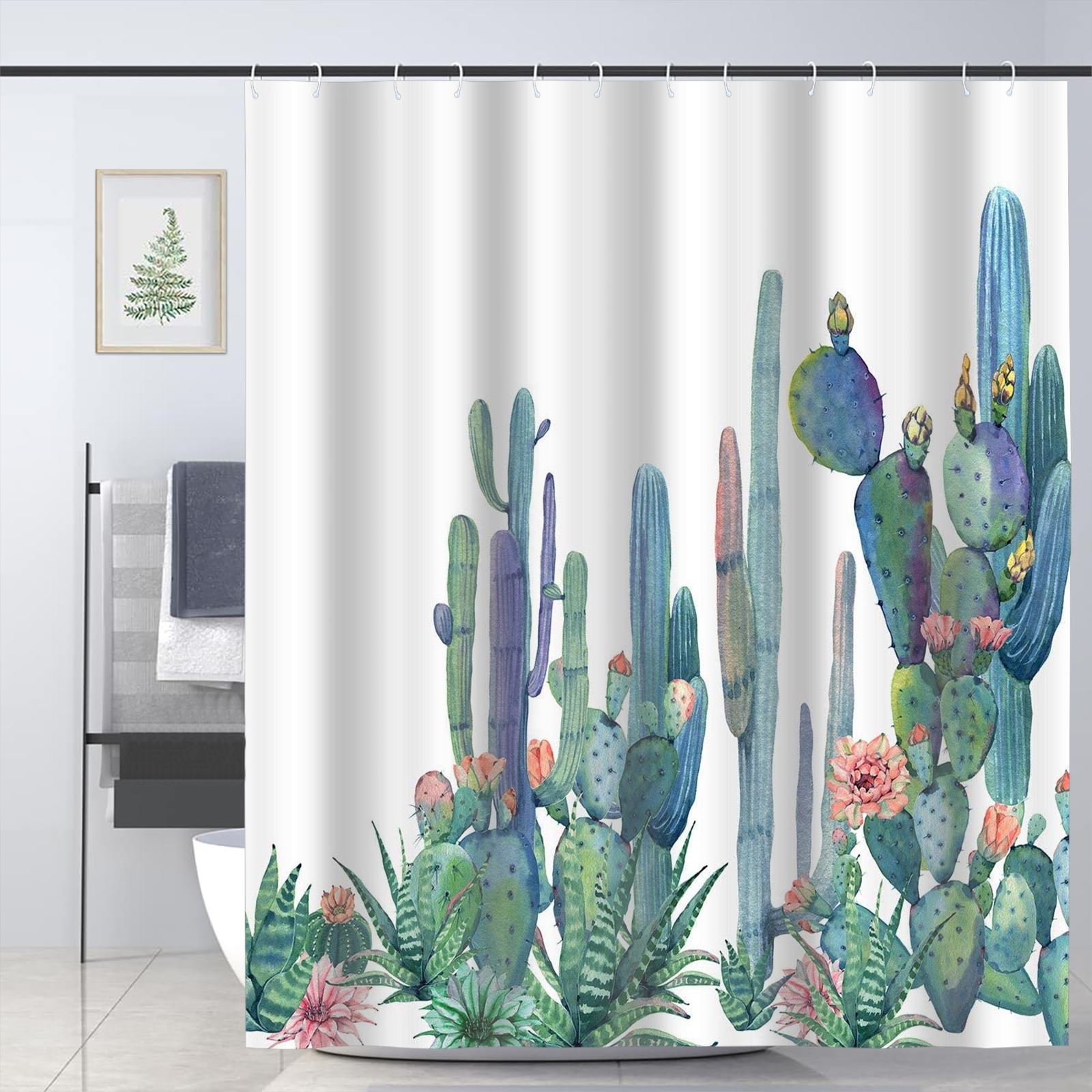 Tropical Cactus Shower Curtains Cactus Flowers Blossom Bath ...