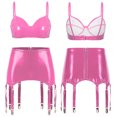 thumbnail image 3 of Conjunto de lencería de charol con aspecto mojado para mujer, con Clips de liga, sin aros, sujetador sin almohadilla, Top con minifalda, ropa Sexy para fiesta y discoteca, 3 of 5