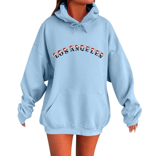 WILLBEST Sudadera para Mujer, Estilo Casual de Invierno, con Estampado Navideño Del Alfabeto, Cordón Ajustable, Bolsillo y Manga Larga Mediana
