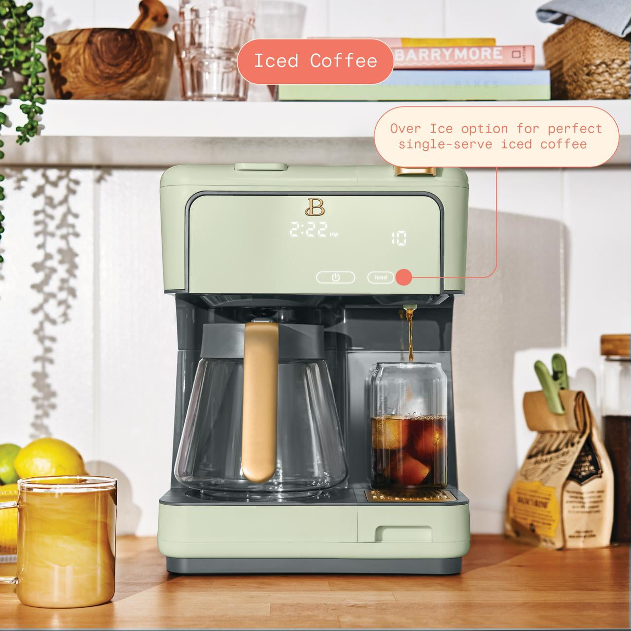 Beautiful Multi-Brew 12-Cup Programmable Drip & Single-Serve Coffee Maker, Sage Green by Drew Barrymore