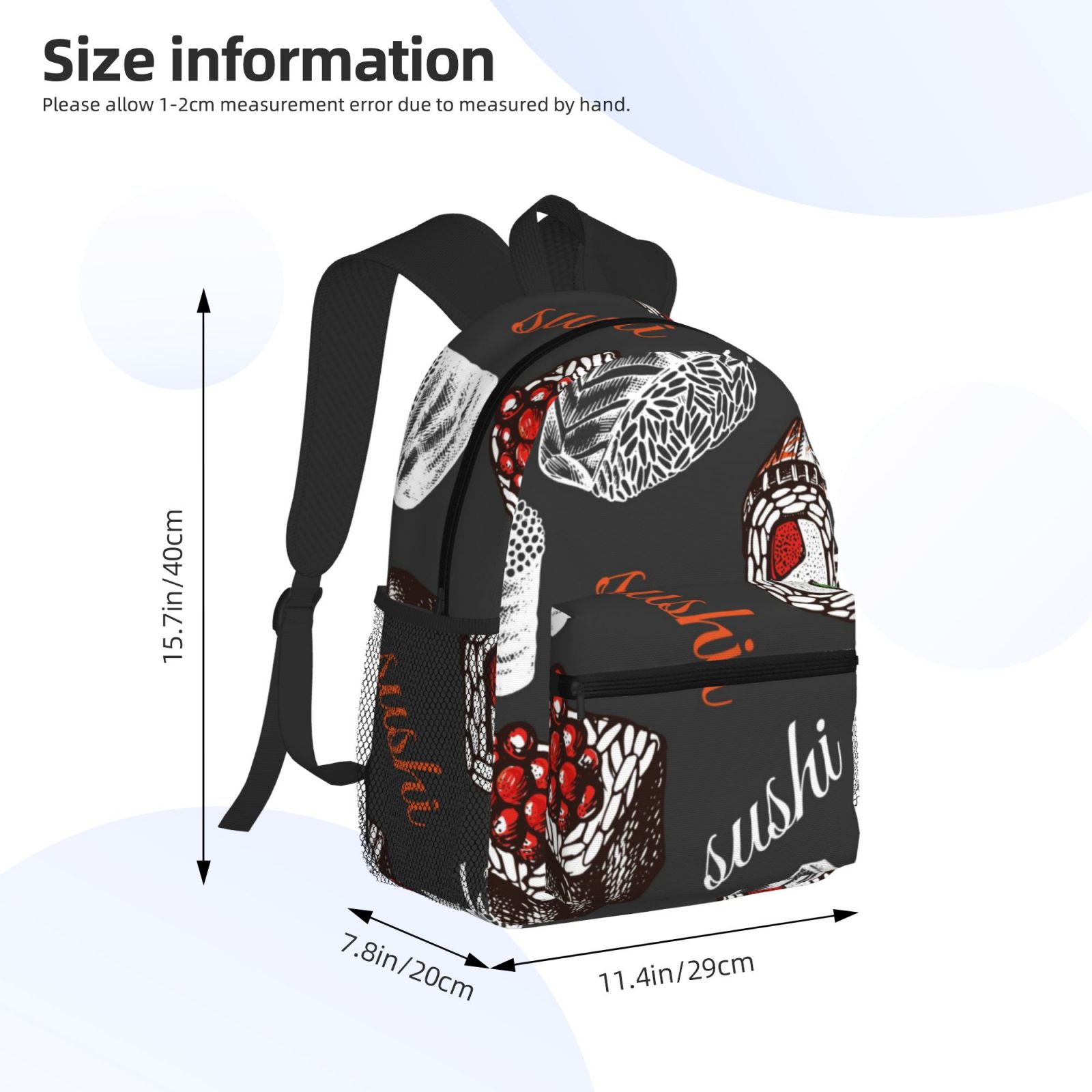 Vsdgher Japanese Sushi Hashi Print Unisex Large Capacity Bookbag Schoolbag Casual Daypack for High School/College/Teens/Travel/Work