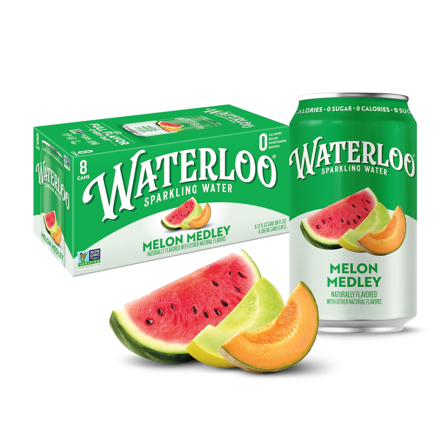 (3 pack) Waterloo Sparkling Water, Melon Medley, 12 fl oz, 8 Pack Cans