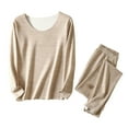 thumbnail image 3 of HVOBTTY Women's Long Sleeves and Long Pants Pajama Sets, Pajama Sets for Women, Women's Casual Soft Solid Color Fleece Seamless Round Neck Long Sleeve Top and Long Pants Warm Homewear Set Beige, M, 3 of 5