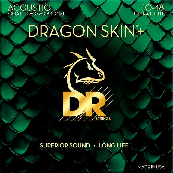 DR Strings Dragon Skin Coated Accurate Core Technology 6-String 80/20 Acoustic Guitar Strings 10 - 48