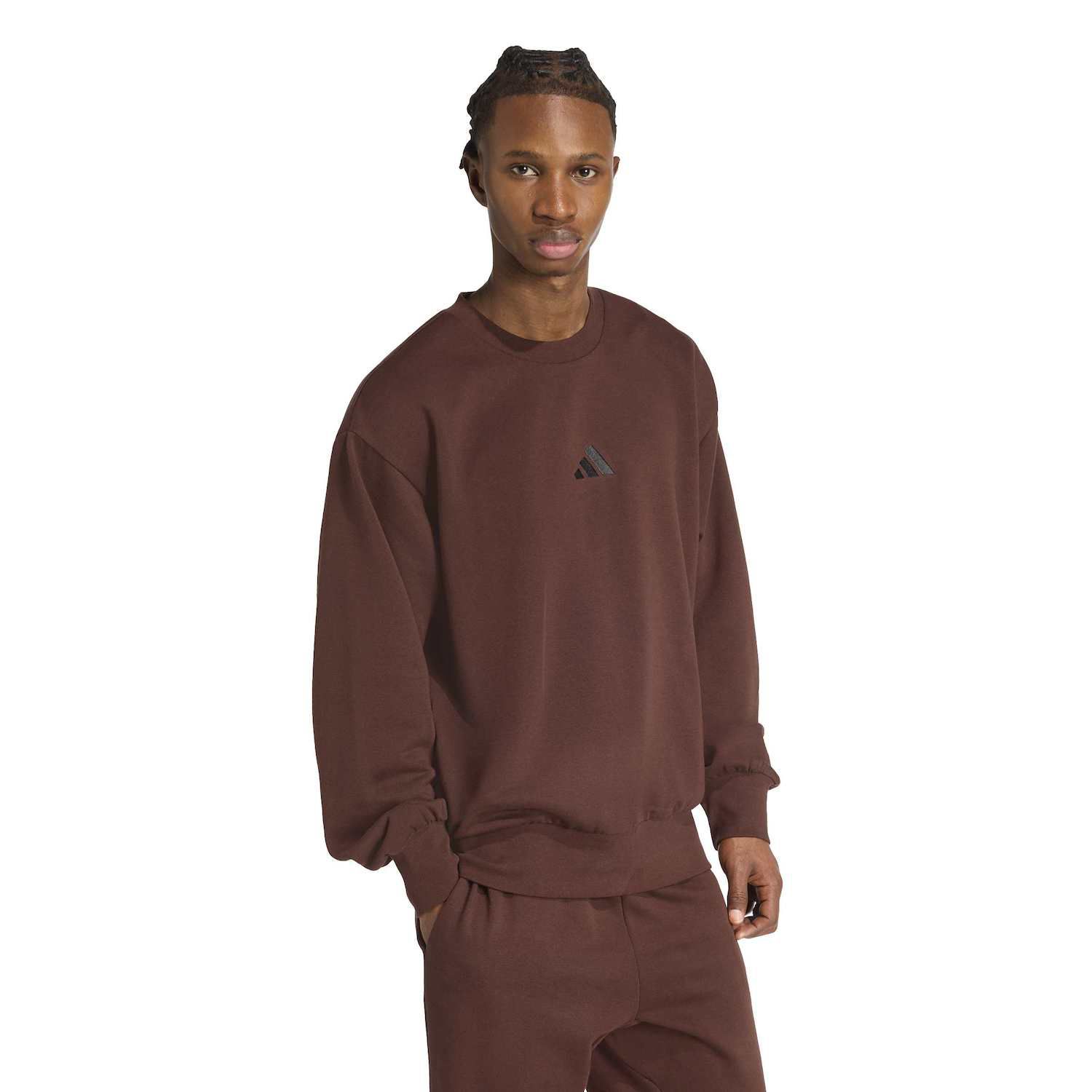 Men's adidas Feel Cozy Fleece Sweatshirt Color: Dark Brown Size: L