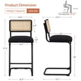 thumbnail image 3 of Zesthouse 26" Rattan Counter Height Bar Stools Set of 2, Boucle Upholstered Barstools with Cane Back and Metal Base, Mid Century Counter Height Chairs for Kitchen Island, Black, 3 of 9