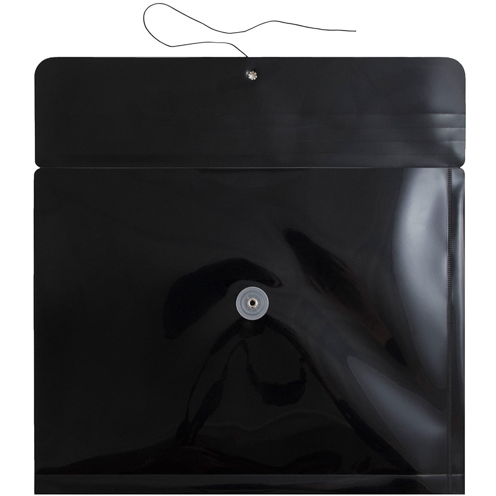 JAM Paper Plastic Envelopes, 9.8x13, Black, Button String, Letter Booklet, 12/Pack