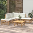 thumbnail image 1 of vidaXL 6 Piece Garden Lounge Set with Cream White Cushions Bamboo, 1 of 5