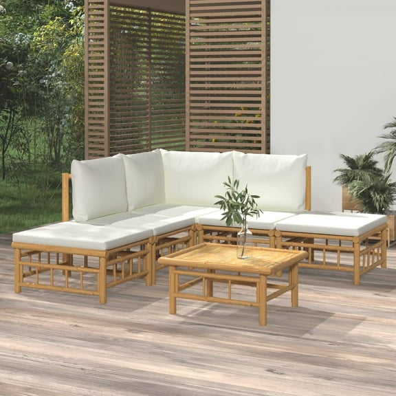 vidaXL 6 Piece Patio Lounge Set with Cream White Cushions Bamboo