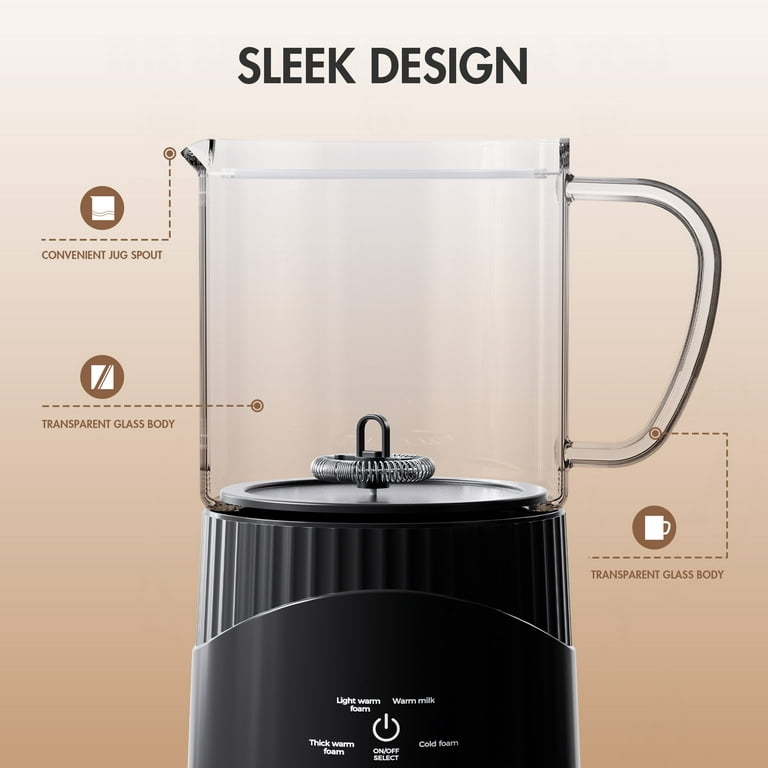 Aicook Electric Milk Frother for Coffee Hot & Cold Steamer Strix Control, Coffee Frother with Auto Magnetic Drive Rotor, Black