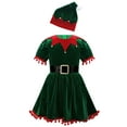 thumbnail image 4 of Miutii Girls Elf Christmas Clothes Santa Claus Ruffled Sleeves Velvet Dress with Hat Belt Fancy Dress Up Green 2-3, 4 of 7