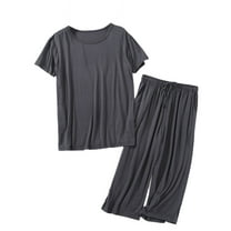 SWSMCLT Men's Short Sleeve Pajama Set Lounge Sleeping Pj Set Soft Capri Pajamas Short Casual Capri Loose Cool Dark Grey Medium