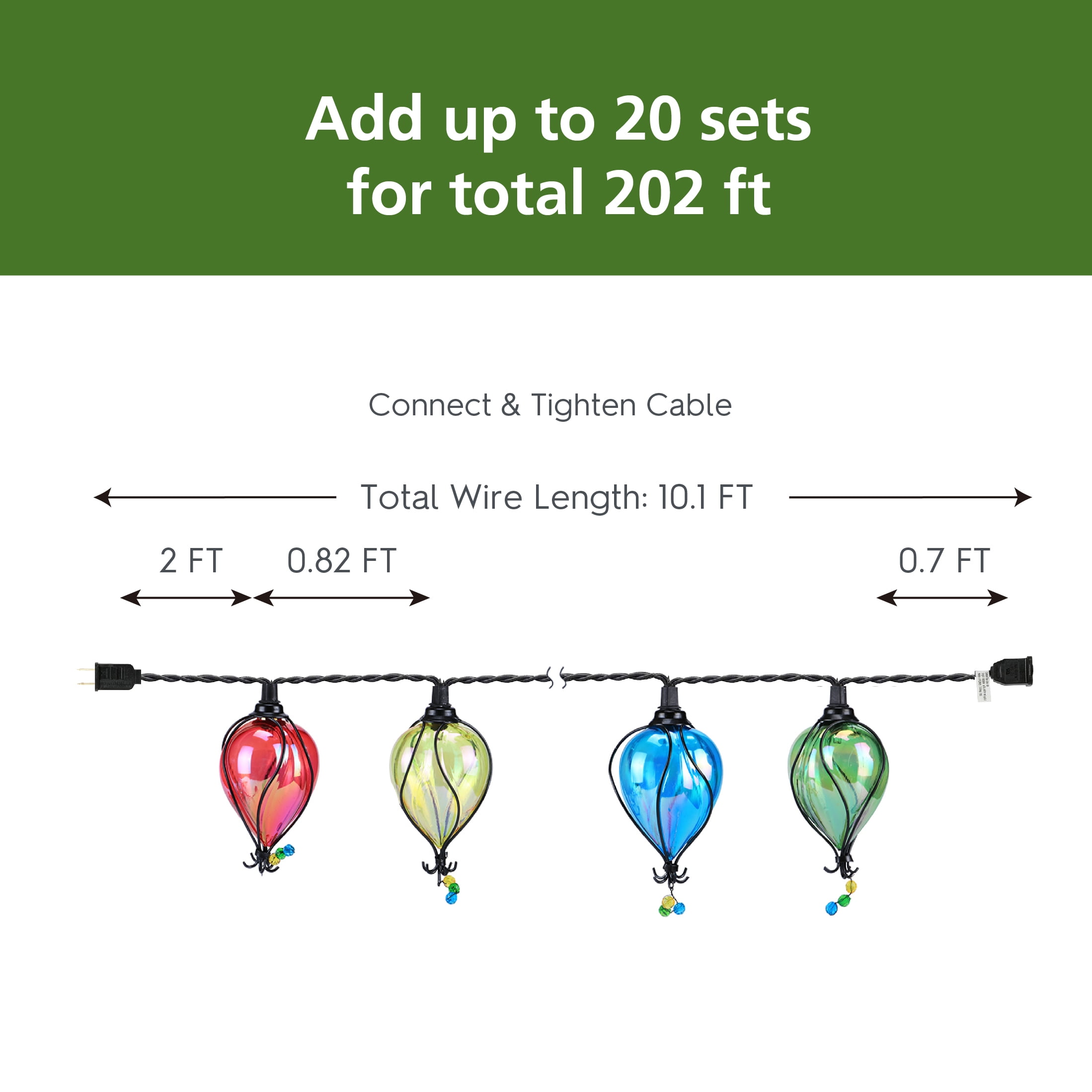 (2 pack) Mainstays 10ct 7.4ft Multi-color Balloon Shape Plastic LED Tear Drop Outdoor String Lights