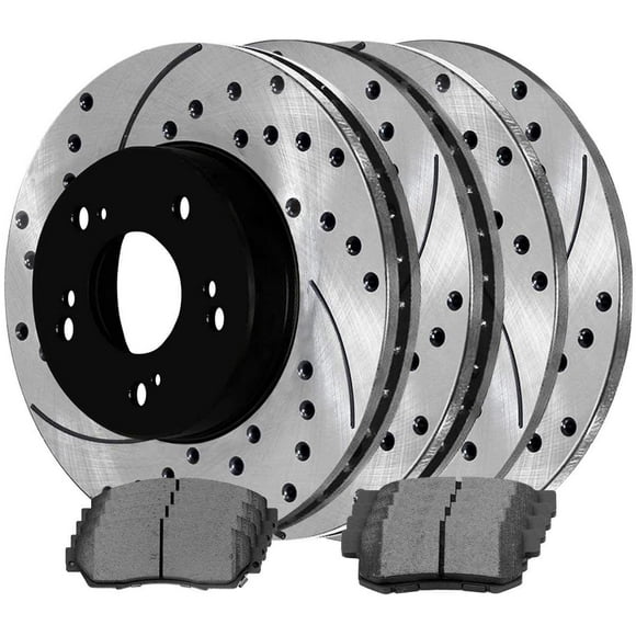 AutoShack Front and Rear Drilled and Slotted Brake Kit Rotors Black and Ceramic Pads Set of 4 Replacement for 2007 2008 2009 2010 2011 2012 Acura RDX 2.3L AWD SCD536PR41374