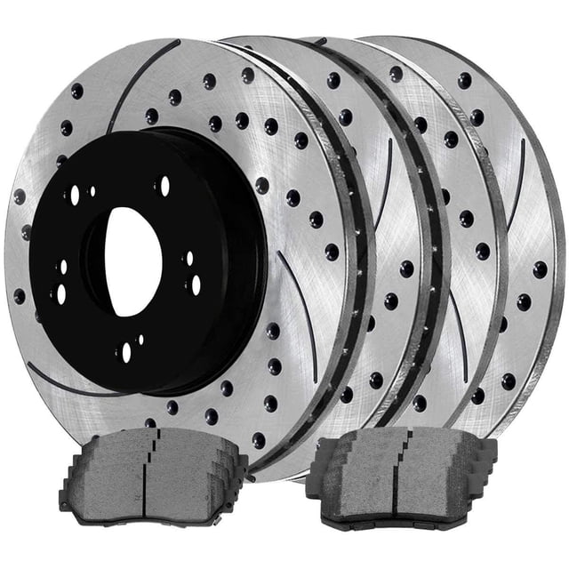 AutoShack Front and Rear Drilled and Slotted Brake Kit Rotors Black and Ceramic Pads Set of 4 Replacement for 2007 2008 2009 2010 2011 2012 Acura RDX 2.3L AWD SCD536PR41374