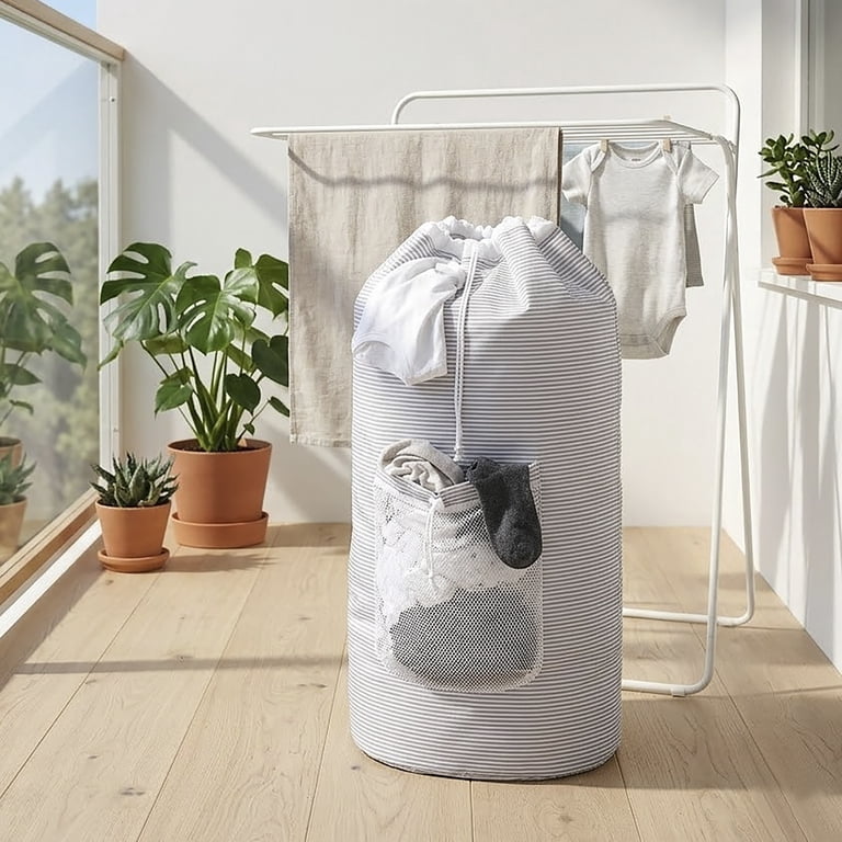 Mainstays Arctic White and Soft Silver Backpack Laundry Bag with