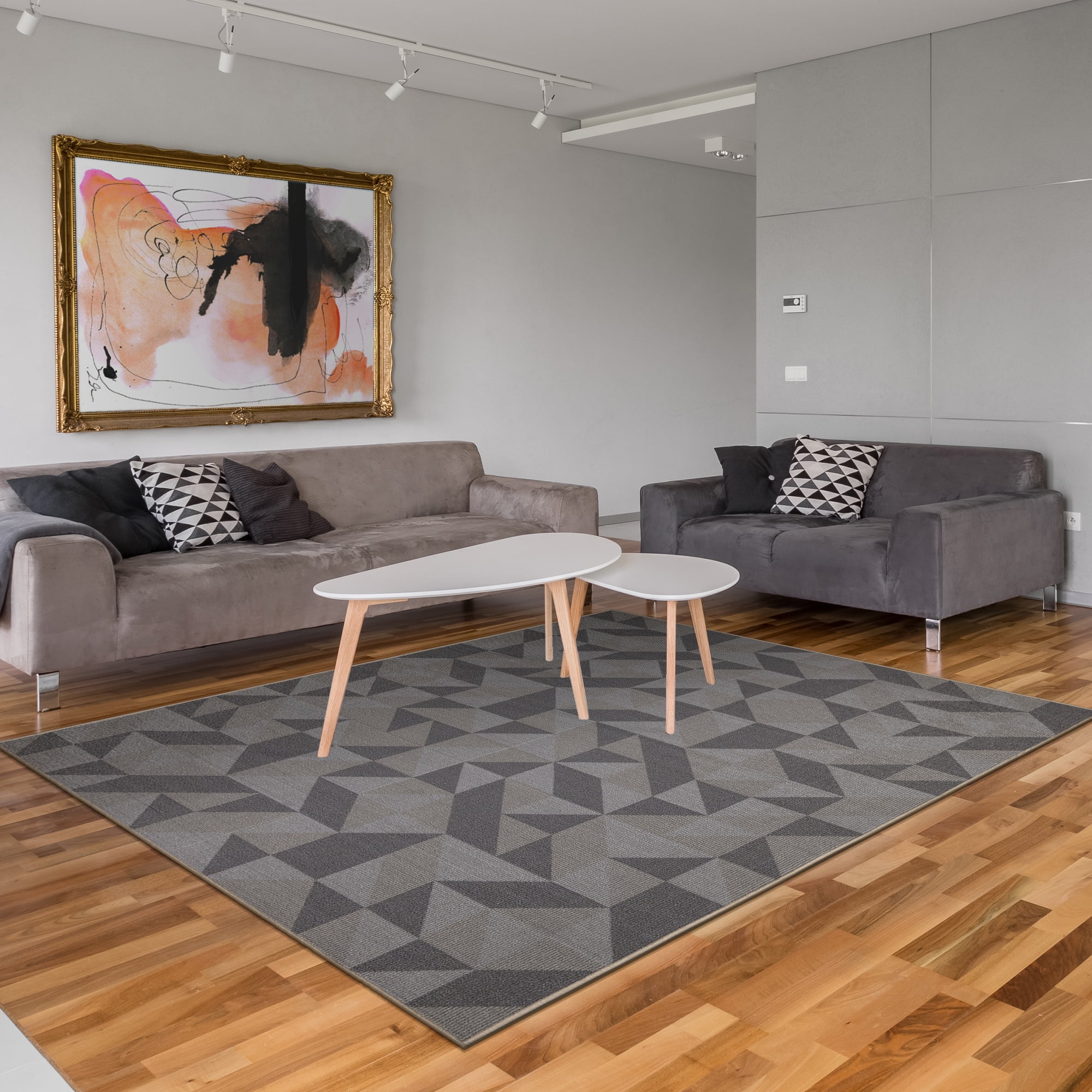 Ottomanson Non-Slip Area Rug for Living Room 5' x 6'6" Durable Low Profile Carpet, Black Lines