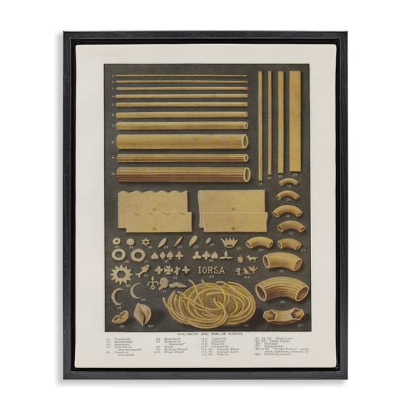 Stupell Industries Various Pasta Shapes Vintage Food & Beverage Painting Black Floater Framed Canvas Art Print Wall Art, 17 x 21