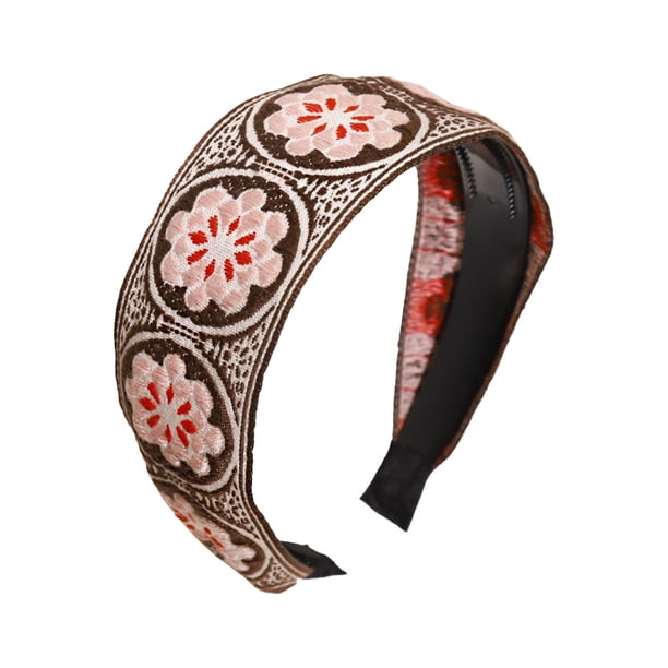 Diadema bohemia con bordado, cinturón de estilo étnico retro, diadema antideslizante con dientes, pinza para el pelo