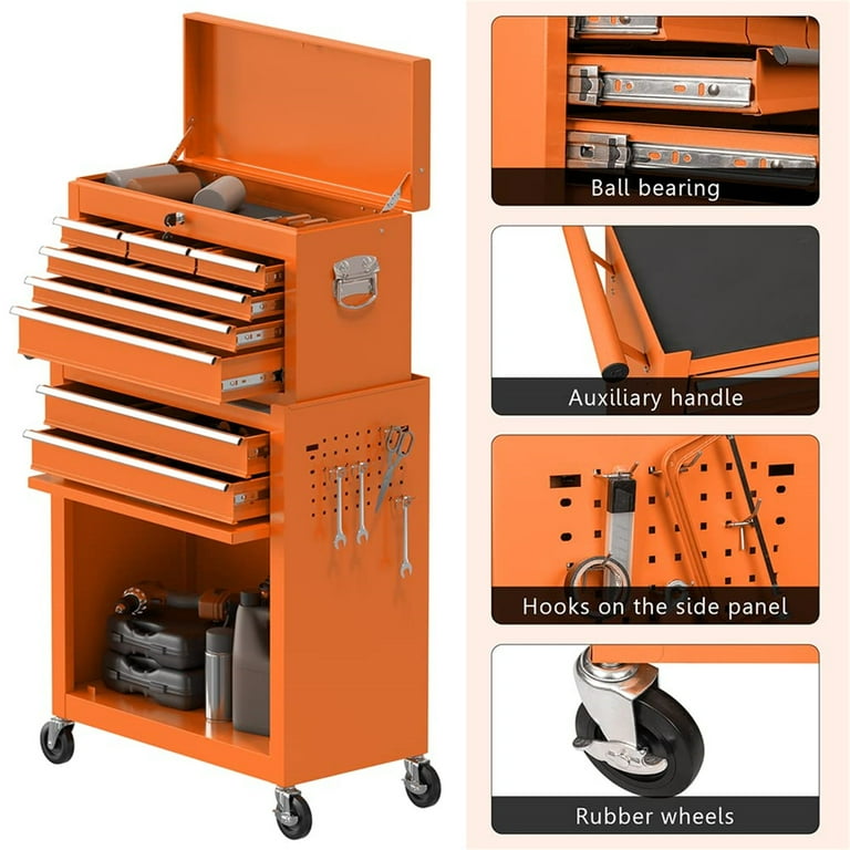 Aukfa Tool Chest, 2 in 1 Steel Rolling Tool Box & Cabinet On