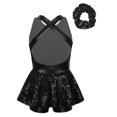 thumbnail image 2 of Alvivi Girls Sequin Dance Dress Sleeveless Skirted Leotard with Hair Tie Hip Hop Jazz Dance Performance Costume Black 8, 2 of 7