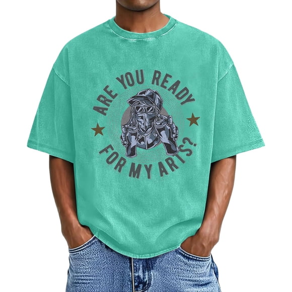 Distressed Graphic Print T Shirt Washed Tee With Fashionable Design For Casual Streetwear Men's T Shirts