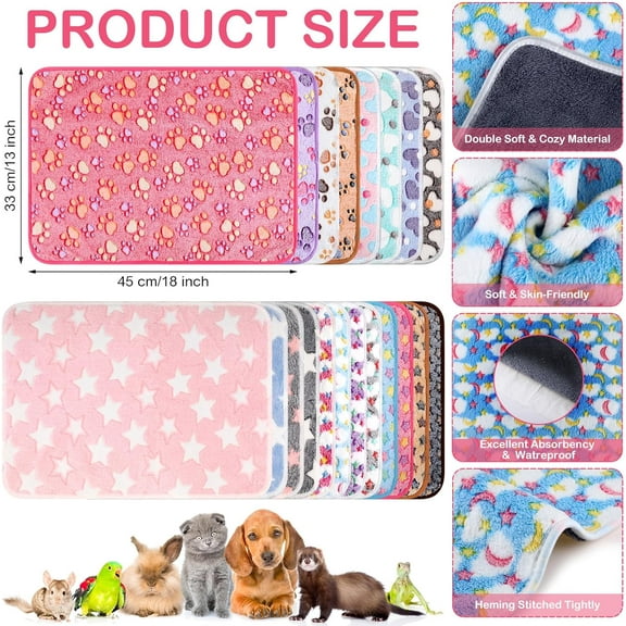 20 Pcs Waterproof Small Pet Fleece Blanket Bulk Washable Small Animal Cage Bedding Guinea Pig Puppy Dog Cat Pee Pad Liner Accessories(Assorted,18 x 13 Inch)