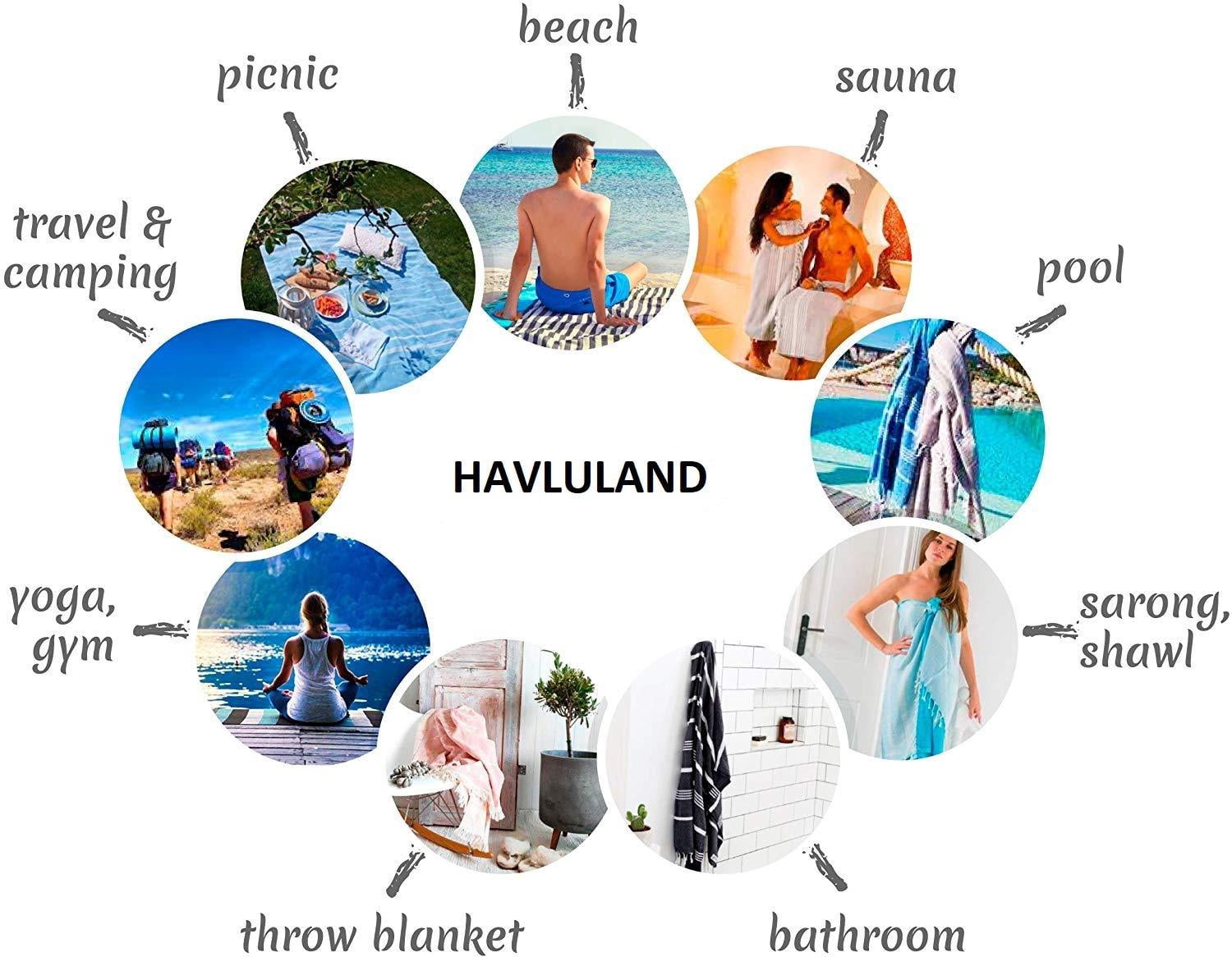 HAVLULAND Sale Set of 6 XXL Turkish Cotton Beach Bath Spa Sauna Hammam Yoga Gym Hamam Towel Fouta Peshtemal Pestemal Blanket