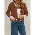 thumbnail image 5 of Women'S Cropped Cardigan Sweaters Fall Long Sleeve Open Front Button Down Color Block Knit Outwear Coats Coffee Color M, 5 of 8