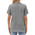 thumbnail image 4 of Summer Tops for Women Shirt Women Linen Shirt Summer Button Down Linen Top Oversized V Neck Large Sized Clothing Solid Top Dress Womens plus Size Short Sleeve Work Out Woman Grey L, 4 of 4