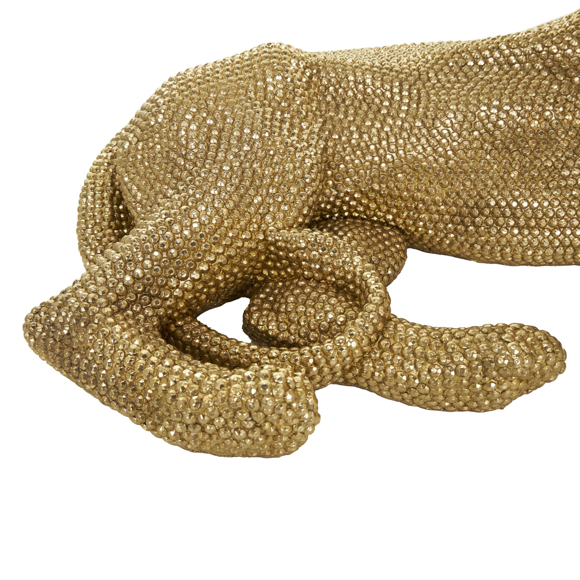 40" x 15" Gold Resin Laying Floor Leopard Sculpture with Carved Faceted Diamond Exterior, by DecMode