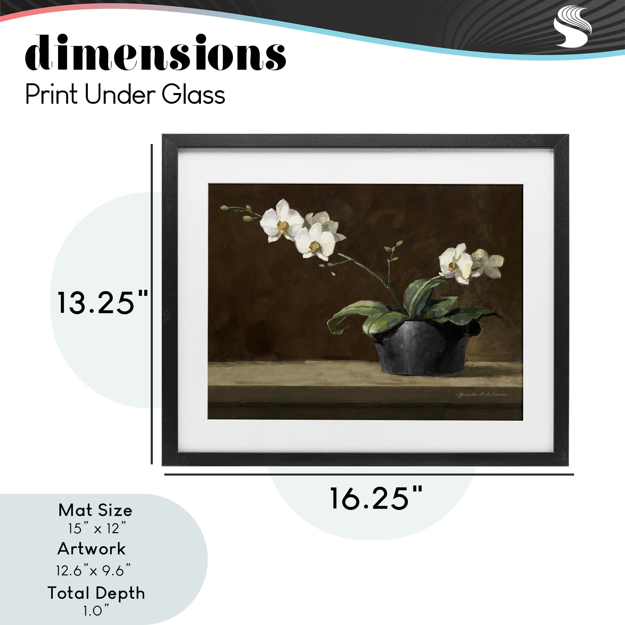 Stupell Industries Potted White Orchid on Ledge Black Framed Print Under Glass, design by Yumiko Ichikawa
