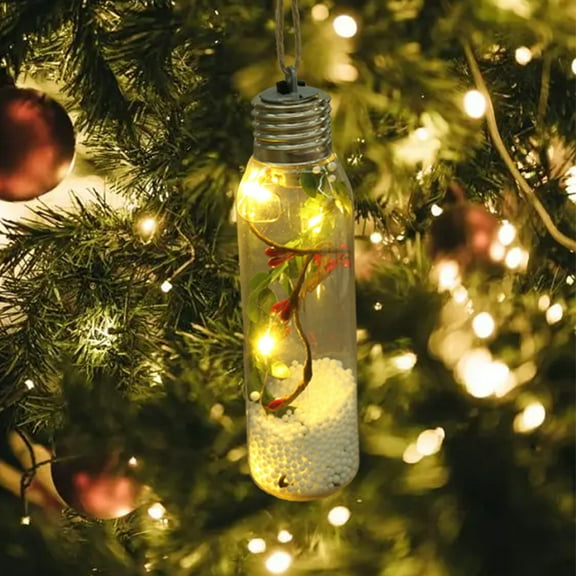 Lksixu Christmas Hanging Bottle Light, Christmas Decorations, Miniature Current Bottle with Flowers, LED Christmas Tree Hanging Ornaments Christmas Lamp Baubles for Party Tree Wedding