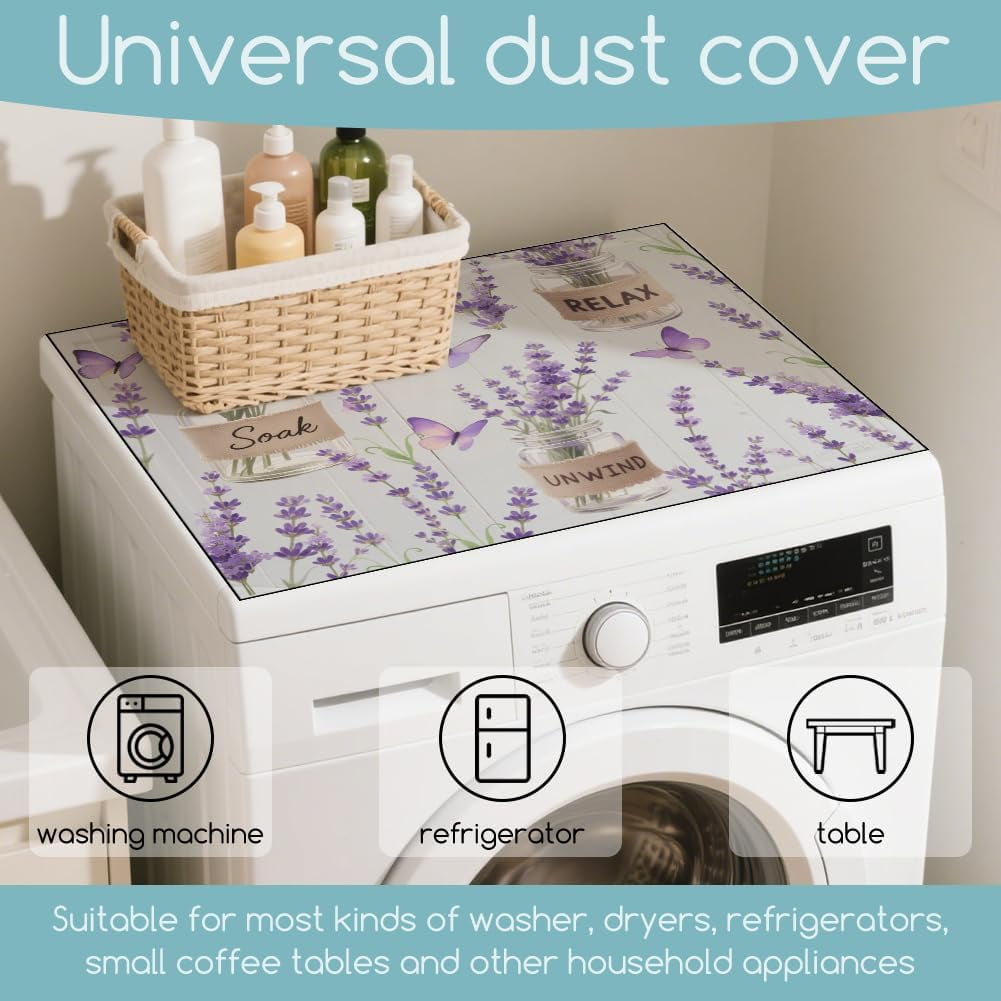 Lavender Butterfly Washing Machine Dust Cover Top Mat 23.6"x19.7" Glass Bottle Washer Dryer Dust Cover Mat Flower Washing Machine