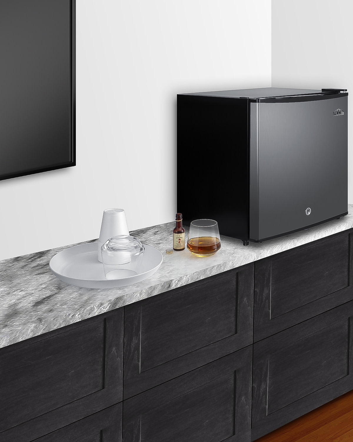 Summit 18" Wide Compact Minibar - Black/Stainless Steel Door