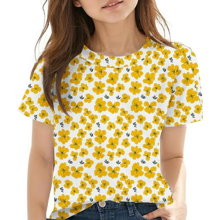 BRGZLK Boys Girls Summer Short Sleeve T-Shirt Kids Hawaiian Outfits Graphic Round Neck Shirt Loose Casual Versatile Tops White 13-14 Years