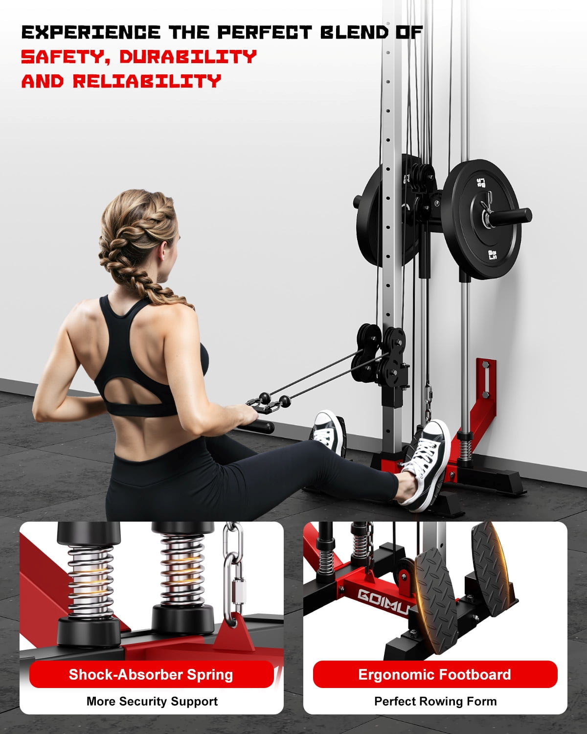 Mitonos Cable Crossover Machine, Wall Mount LAT Pull Down Machine with 18 Positions Dual Pulley System with Removable Footplate for Garage Home Gym