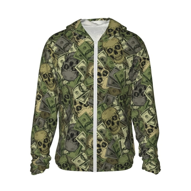 Vsdgher Sweat à Capuche Imprimé Crânes Verts pour Hommes Femmes, Manches Longues Protection Solaire Pêche Course Natation-Petit