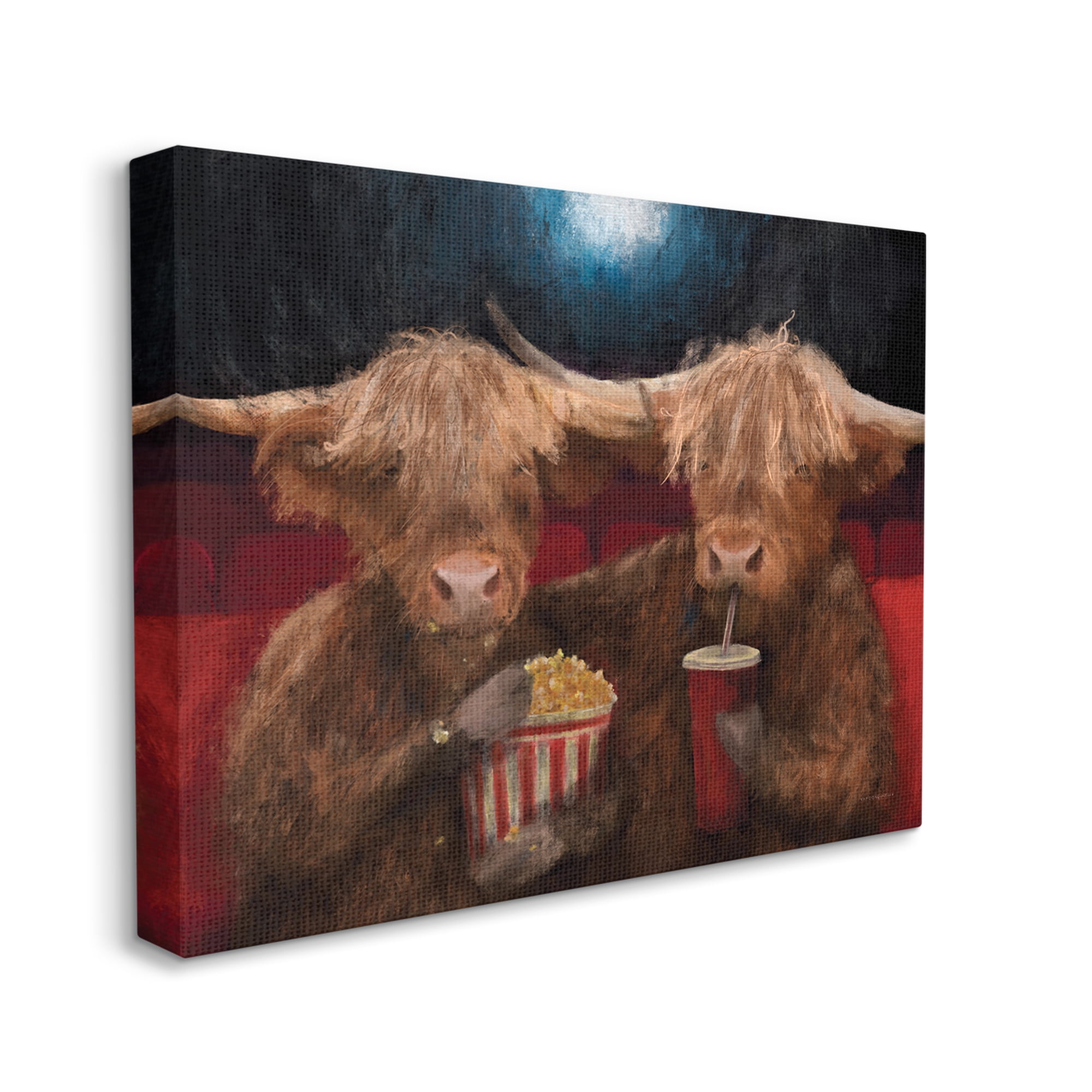 Stupell Industries Cattle in Movie Theater Animals & Insects Painting Gallery Wrapped Canvas Print Wall Art, 48 x 36