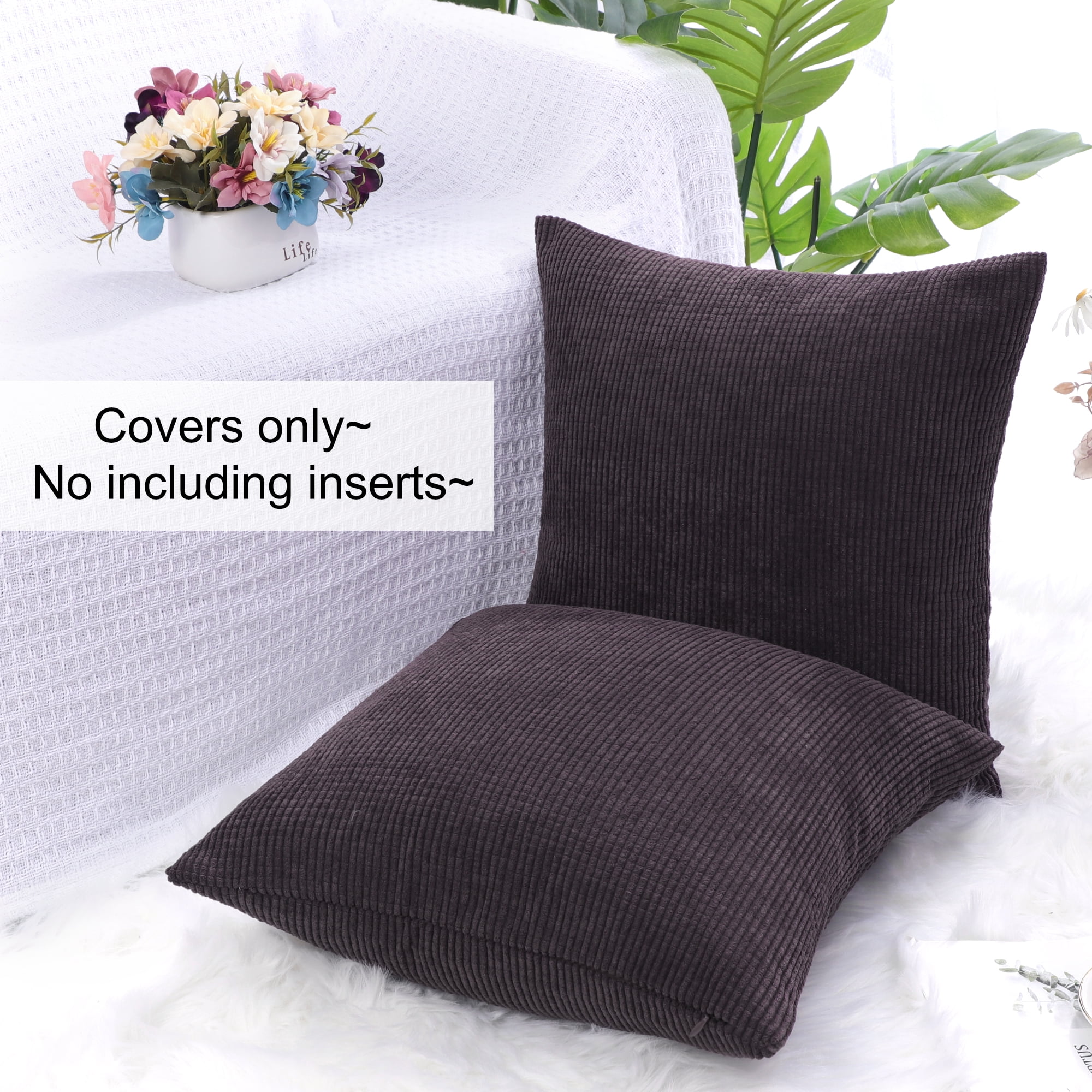 Unique Bargains 2-pcs Corduroy Decorative Throw Pillow Covers Dark Brown 18"x18"