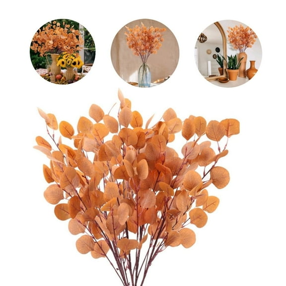 Artificial Eucalyptus Branches,QZS Artificial Fall Eucalyptus Leaves Decorations,4Pcs Portable Fall Leaves Decor for Vase,Autumn,Home,Wedding,33.5In