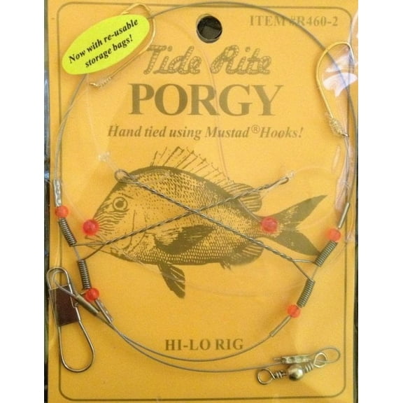 Tide Rite Hand Tied Beaded Gold Baitholder Porgy Rigs, Mustad Long Shank Hook, Size 2