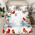 thumbnail image 2 of Manfei Merry Christmas Twin Sheet Sets,Xmas Cardinals Twin Fitted Sheet,Red Berry Flat Sheet For Kids,Luxury Bedroom Decor,3-Piece, 2 of 7