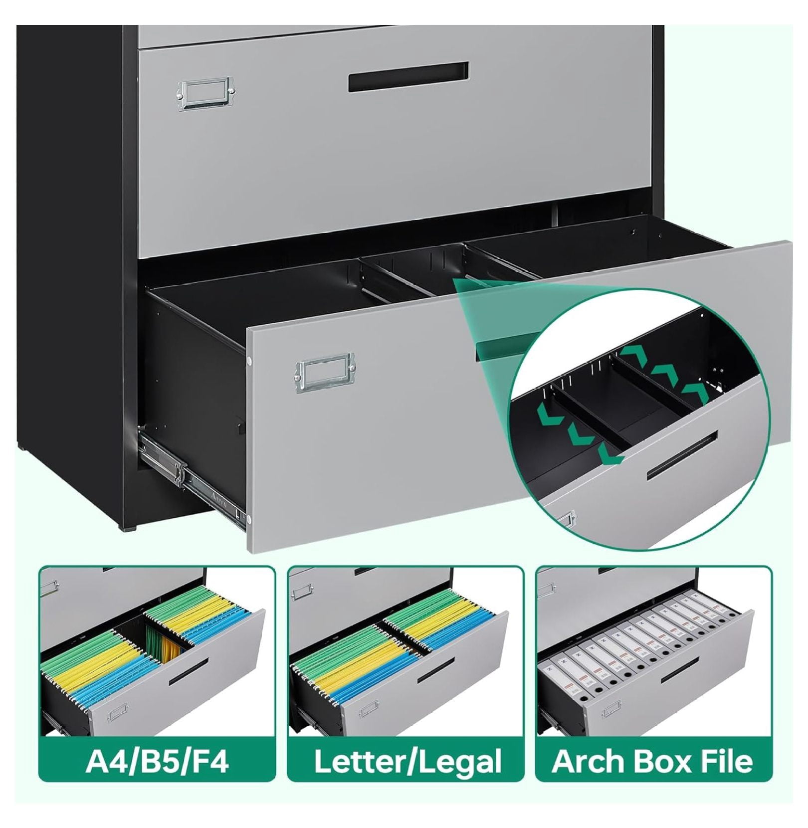 WDZS File Cabinet with Lock-Lateral 2 Drawer Metal Filing Cabinets-Organization Storage Cabinets for Home Office-Hanging Letter/Legal/F4/A4 Size (2 Drawer-Grey Black)
